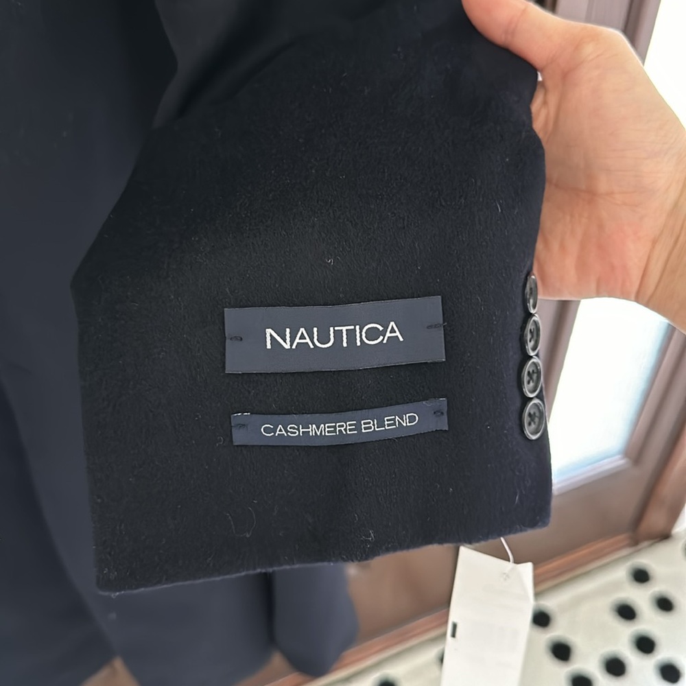 Nautica Cashmere Blend Overcoat 46R Black Wool Coat Classic Long Jacket NWT - Picture 2 of 5
